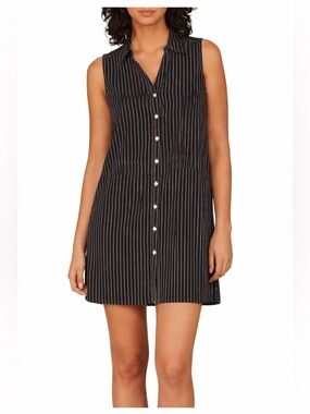 Ellen Tracy Charcoal Pinstripe Shirt Dress Size Large | Boxy Button-Front Mini